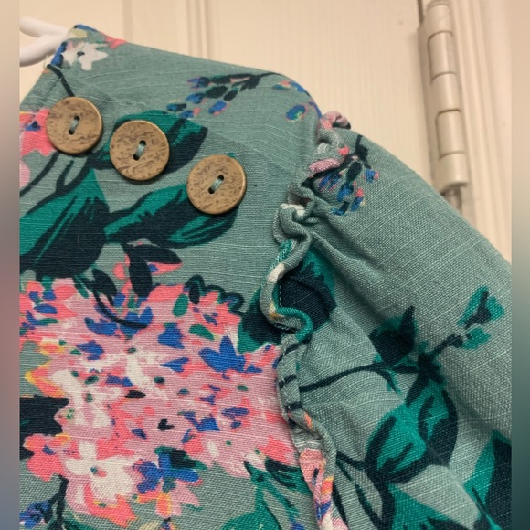 LC Lauren Conrad green floral long sleeve shirt buttons womens size L Large EUC - Picture 11 of 12